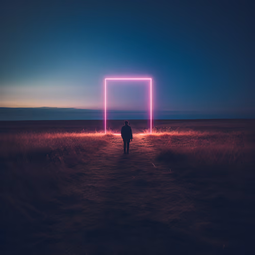 A person walking towards a pink square 18