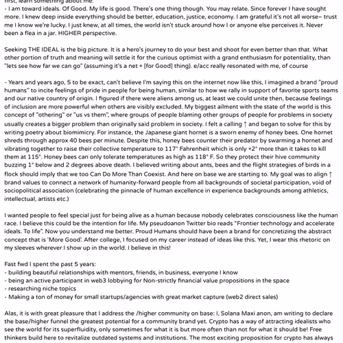 A letter to the higher community