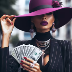A woman with a purple hat