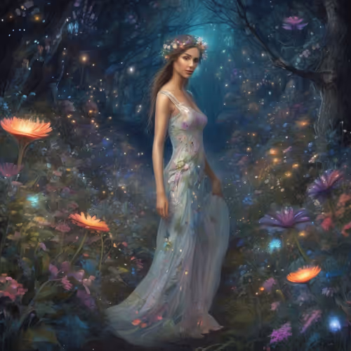 Woman in the fairy forest