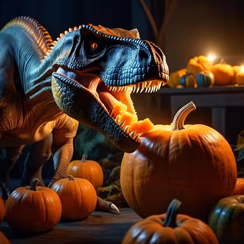 Dinosaur Eating Pumpkins - 01