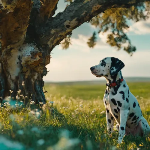Dalmatian by the tree
