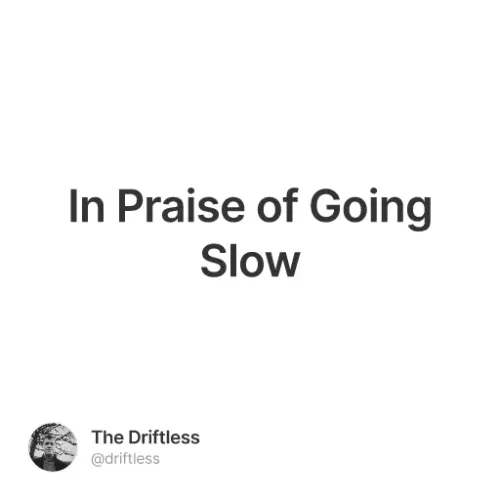 In Praise of Going Slow #4