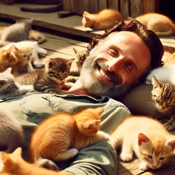 Rick Grimes with sleppy kitties