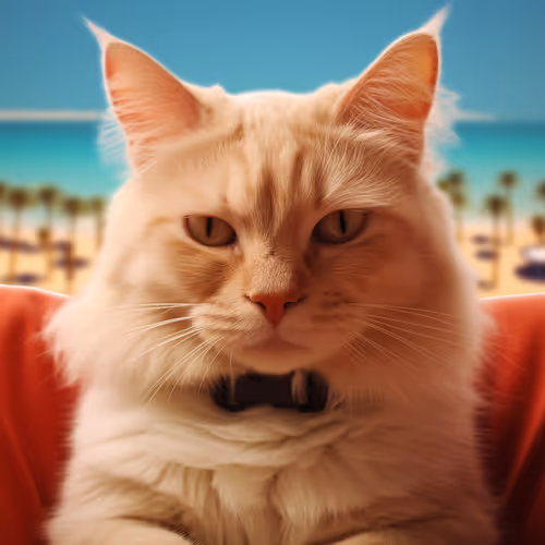 A cat sitting on a chair. 8