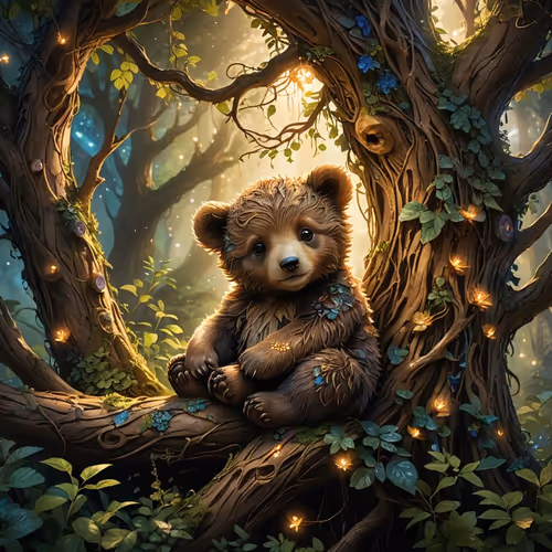 a bear cub on a tree