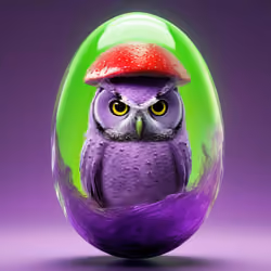An owl in a green pill