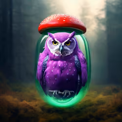 An owl that was encased in a pill and covered with a lid