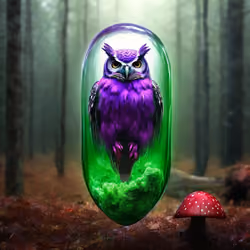An owl in a green pill in the woods