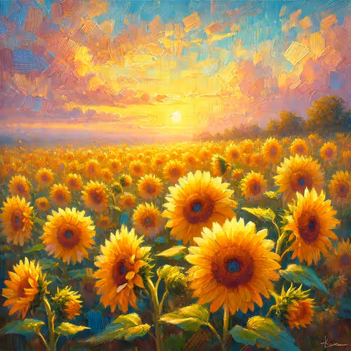 Sunrise over Sunflower Field