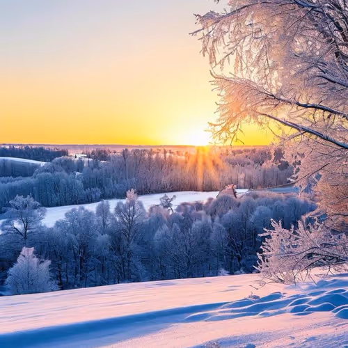 Frosted Sunrise Over a Winter Wonderland