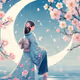 moon and cherry blossoms