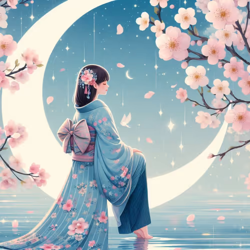 moon and cherry blossoms