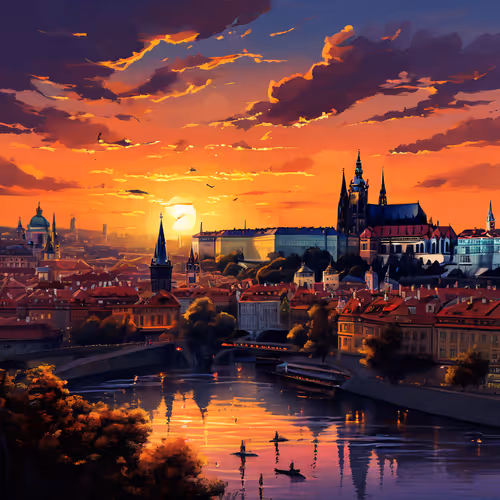 Prague with wonderful sunset