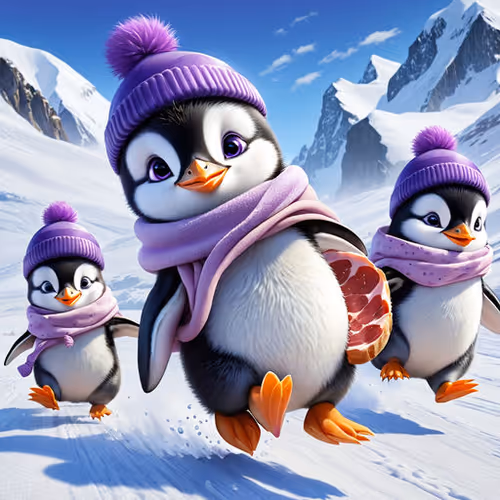 baby penguins with ham