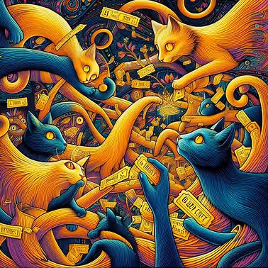 Cats enjoy with Tickets
