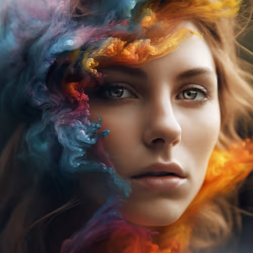 Woman with rainbow smoke