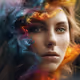 Woman with rainbow smoke