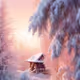 Snowy Cabin at Sunrise