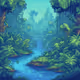 a jungle background, pixel graphics, blue color