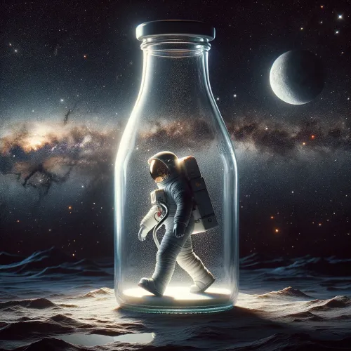Astronaut is walking inside a bottle