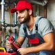 A plumber wearing a red cap