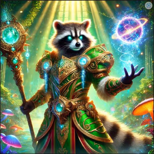 Mystic Raccoon Sorcerer of the Enchanted Forest