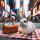 rabbit having a picnic in the middle of Times Square