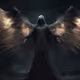 A person in a black robe with wings.