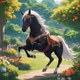 Majestic Black Stallion in a Vibrant Garden
