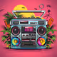 A colorful boom box with many speakers.