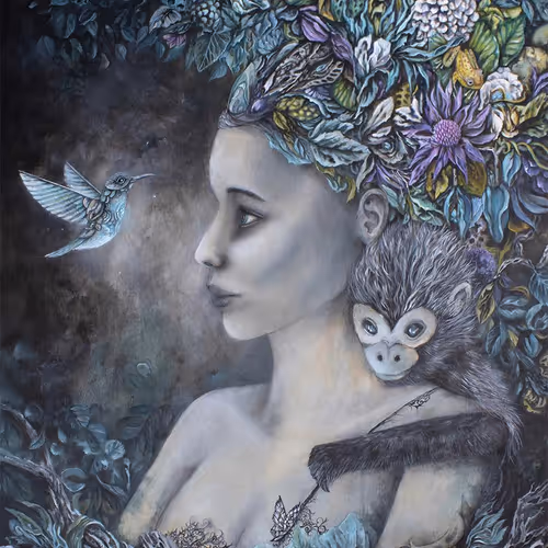 Steampunk Art Print Goddess with Monkey
