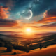 landscape with a serene sunset over rolling hills