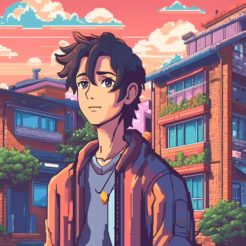Neon Dreams: Pixelated Urban Tranquility