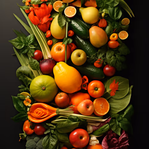 A group of fruits and vegetables.