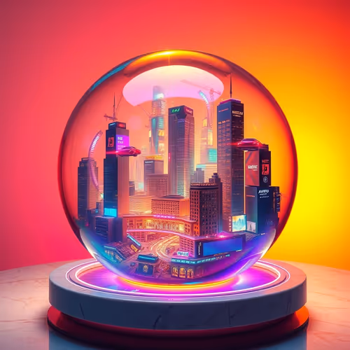 Glass ball with a miniature city of the future