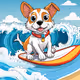 Cartoon dog is surfing