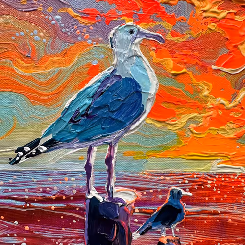 The sea, the sky, and the two seagulls