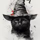 Smiling Black Cat in Witch Hat