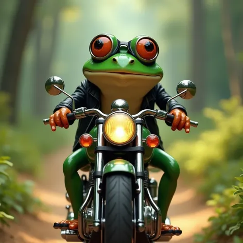A frog on a motorcycle