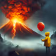 boy wearing a yellow rain coat holding a red ballon