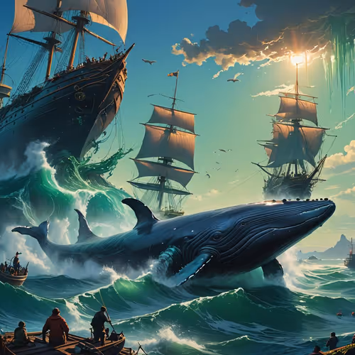 A whale swims in the ocean