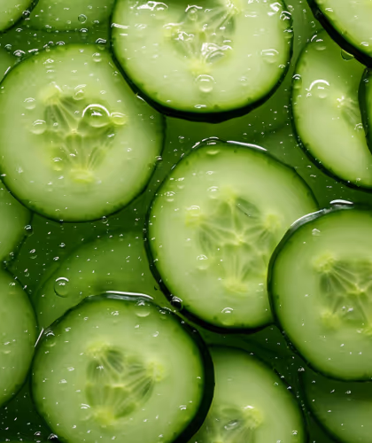 A group of cucumbers in water.
