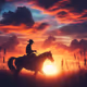 Cowboy riding into the sunset
