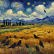 Wheat field with crows