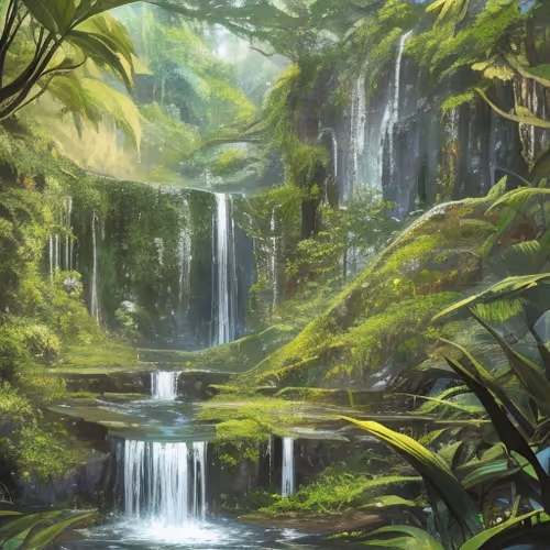 Rainforest Waterfall painting