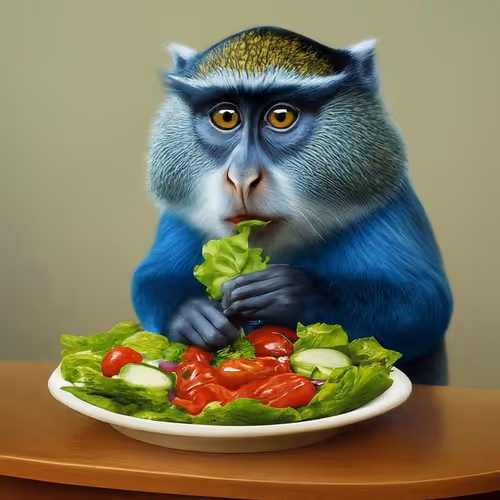 Monkey eating salad