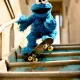 Smurf on a skateboard