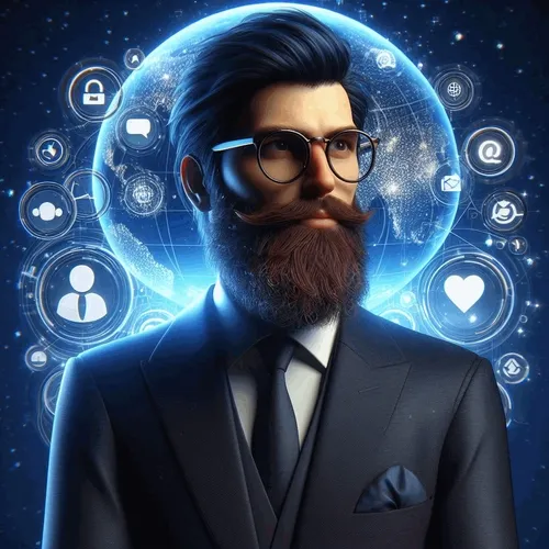 3D beard man in space