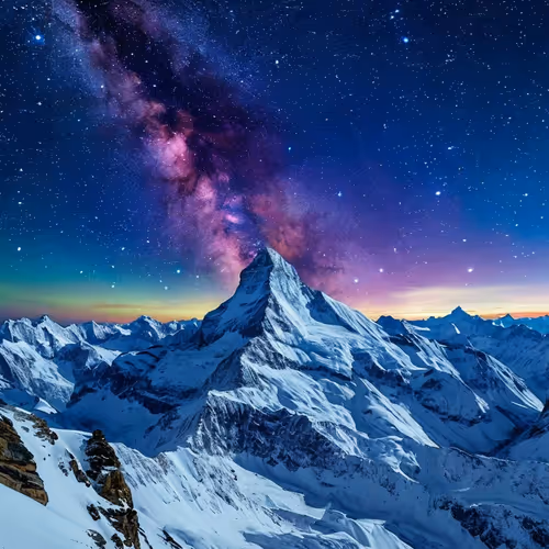 Starry sky from mountain peaks